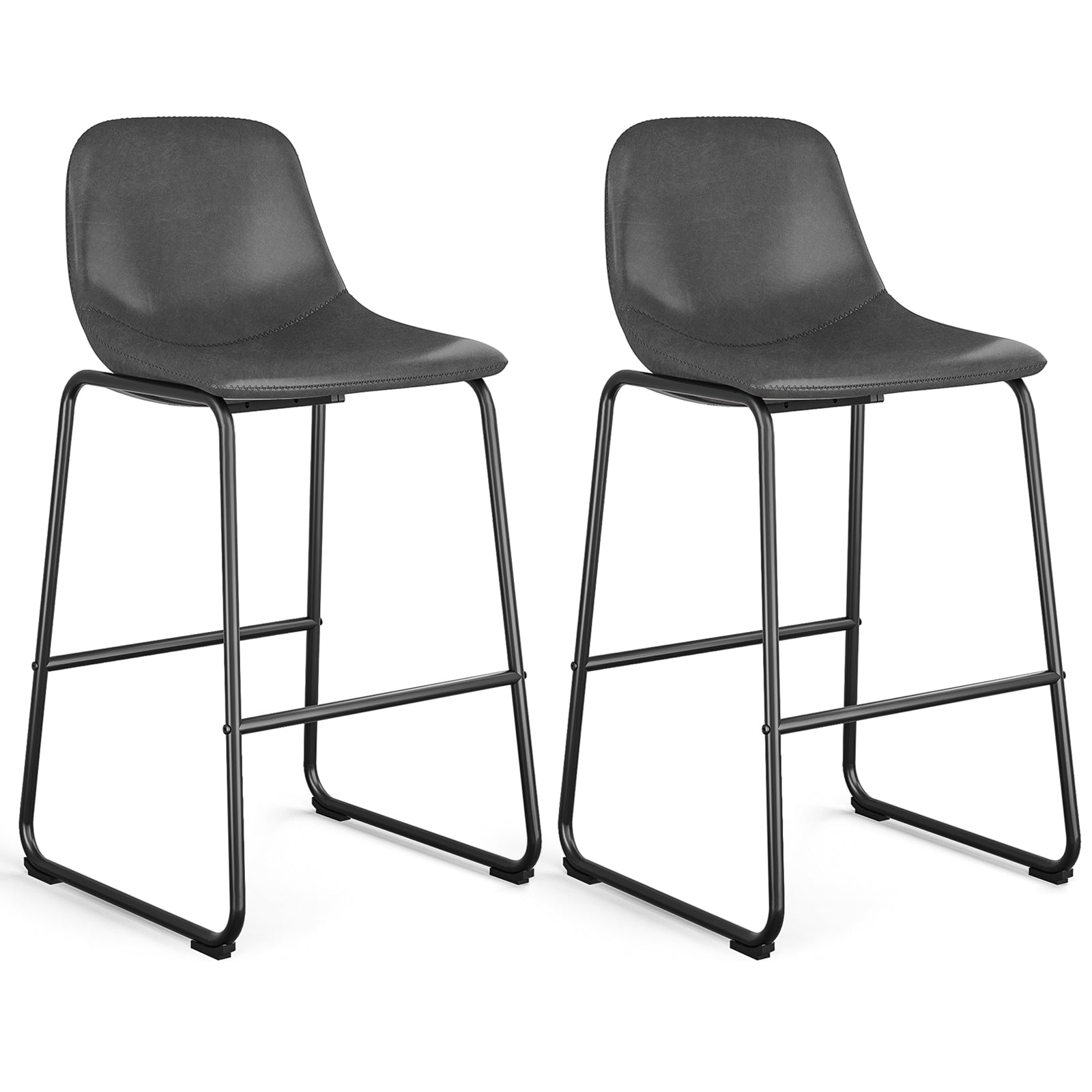 Rfiver Pu Faux Leather Bar Stools, Industrial Pub Barstools with Back and Footrest, Modern Armless Bar Height Stool Chairs